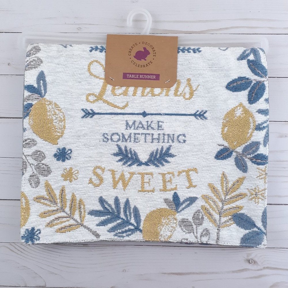 Tapestry Table Runner Lemons Make Something Sweet 13x72 Lined